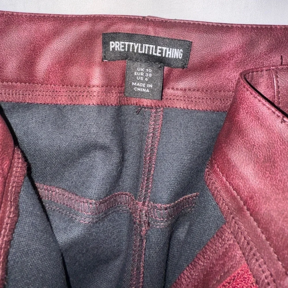 PrettyLittleThing Cherry Red Washed Faux Leather Straight Leg Trousers